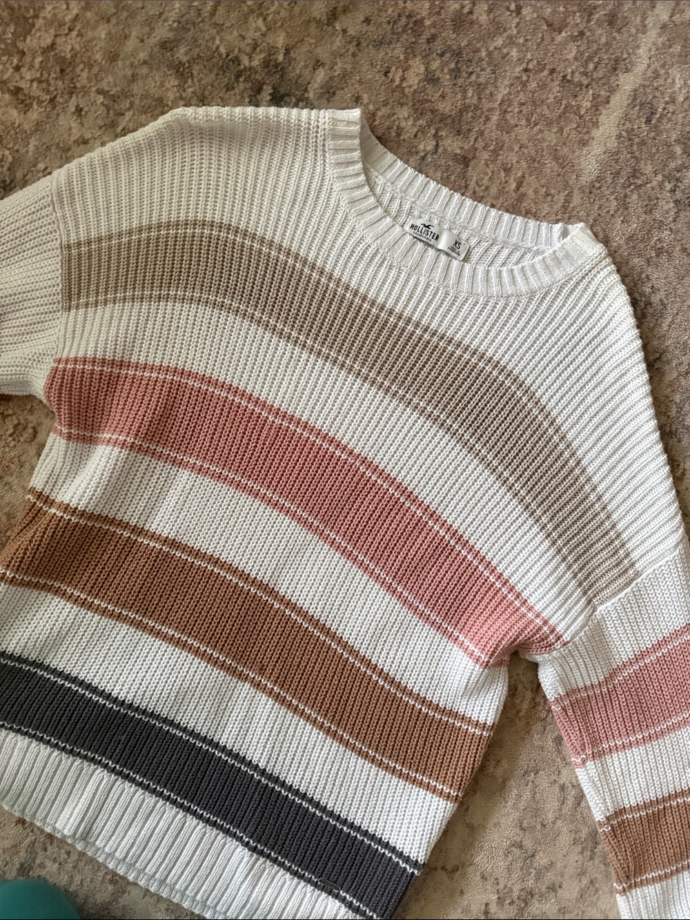 Hollister Striped Crewneck Sweater in Cream, Pink & Brown